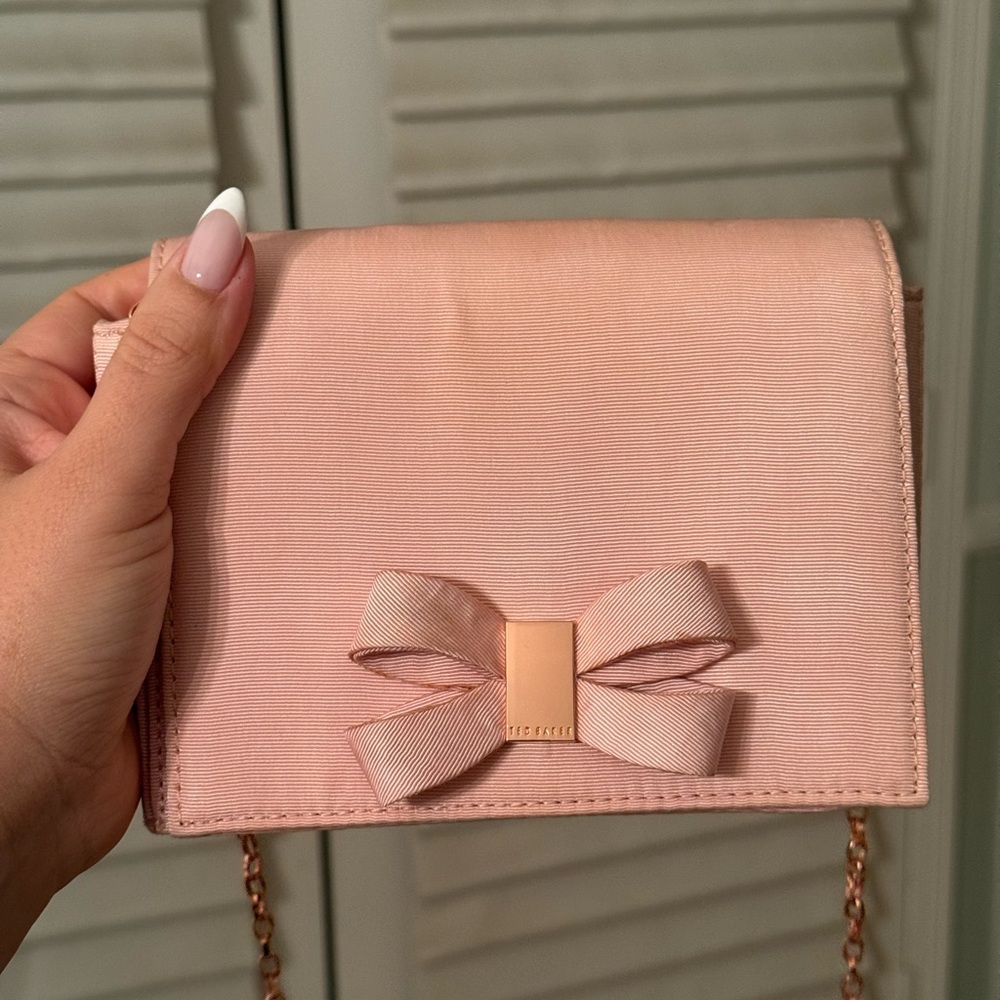 Ted Baker Elegant Pink Bow Crossbody Flap Evening Bag